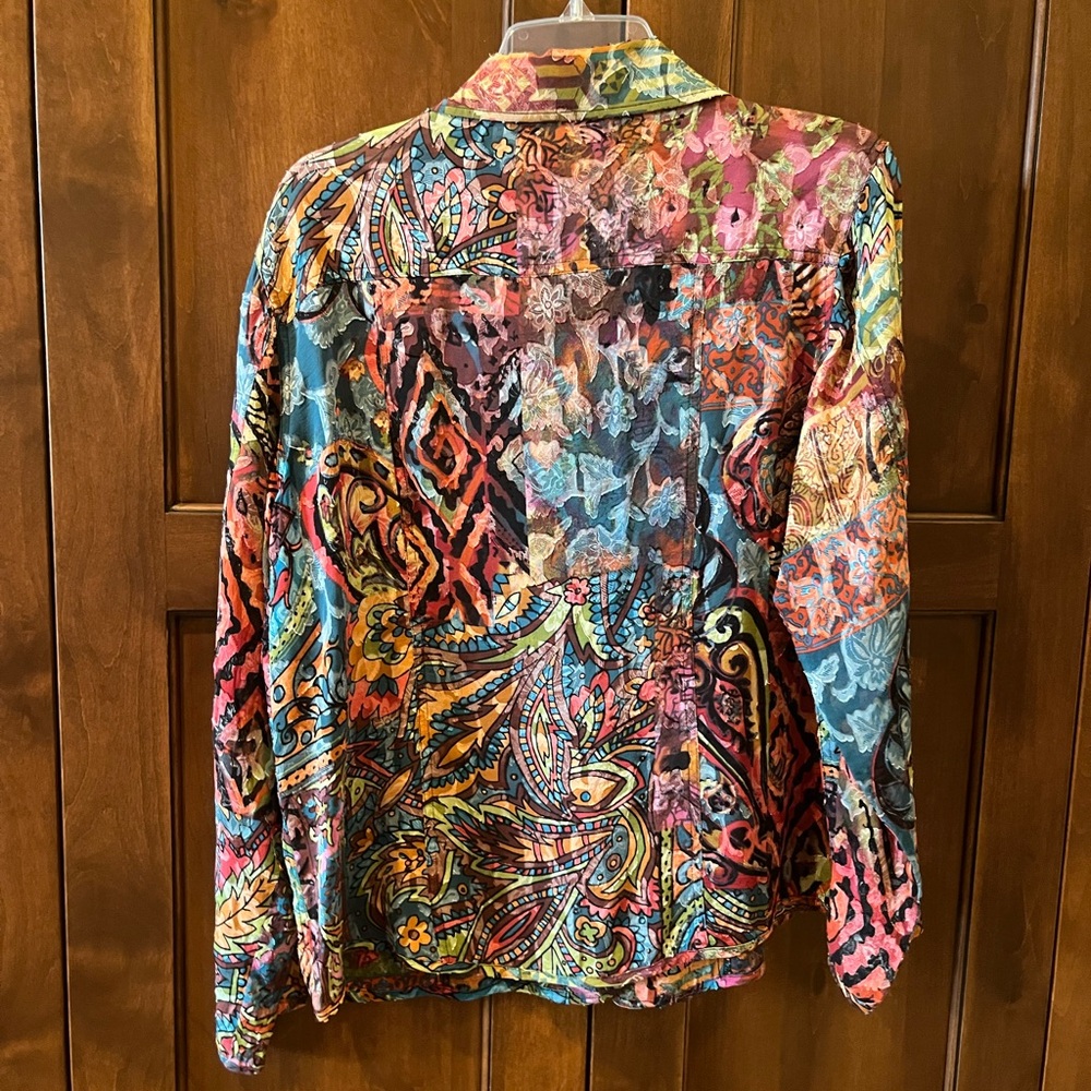 Chico's Vintage Multi-Color Print Button Down Blouse, Colorful, Size Large - Picture 2 of 3